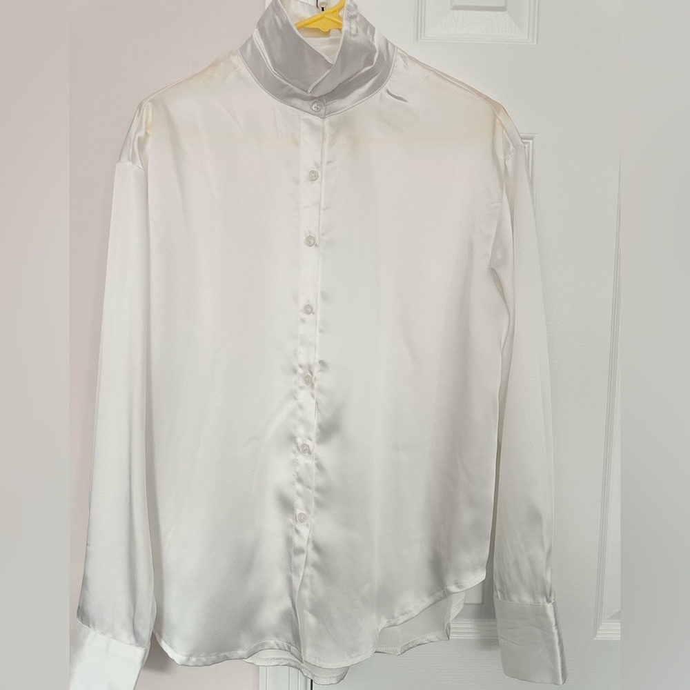 ⚡️Summer Sale ⚡️ Silky Satin Blouse with High Neck for Women | Long Sleeve
